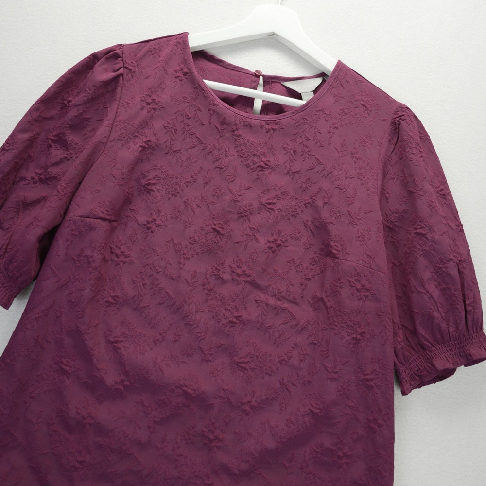 Ted Baker London Berry Purple Floral Jacquard Puff Sleeve Blouse Top Size M